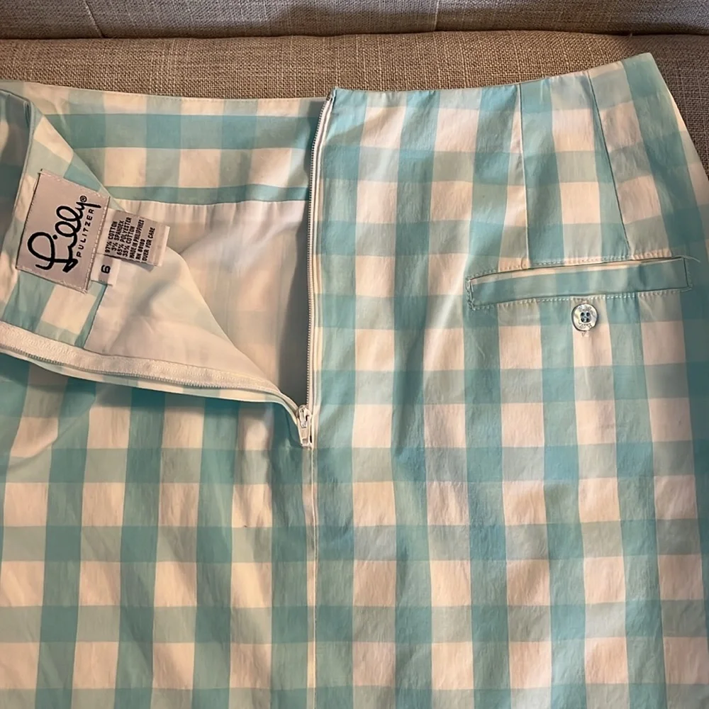 Lilly Pulitzer Blue White Gingham Mini Skirt Size 6 Cotton Blend Preppy Summer